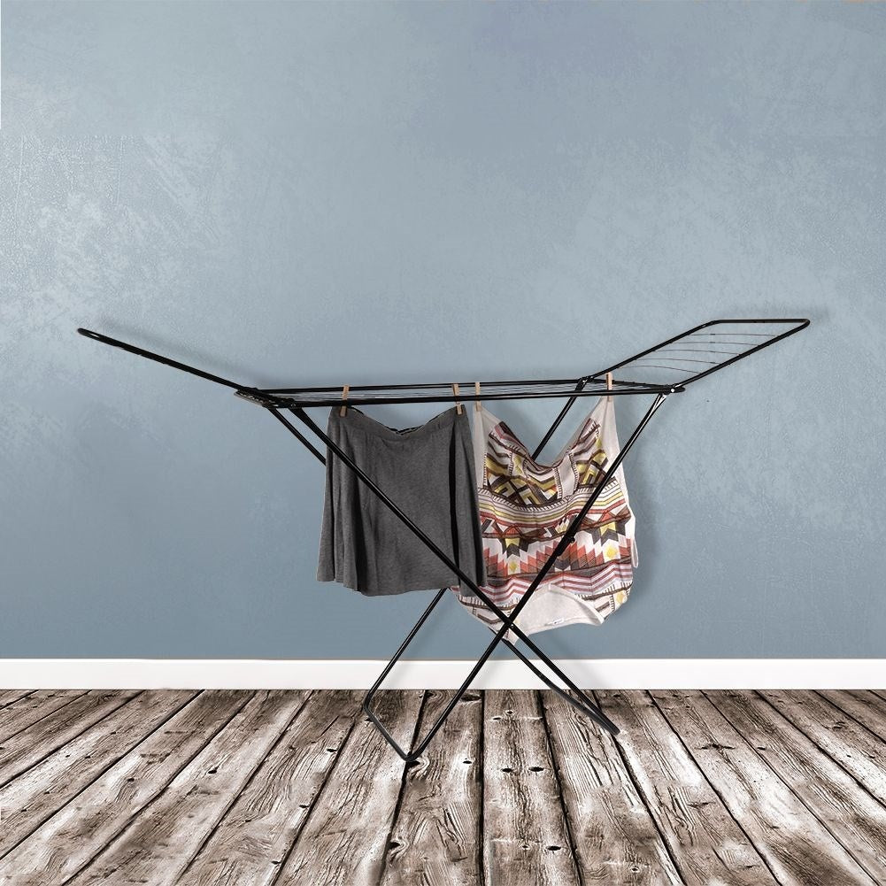 Stable and durable drying rack in black, 18m drying length