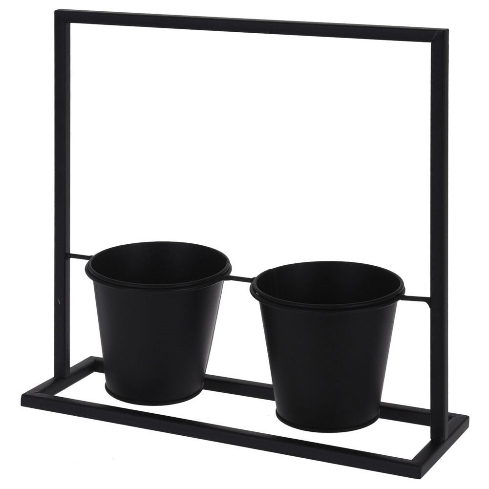 Stable and elegant flower stand for two pots in black metal