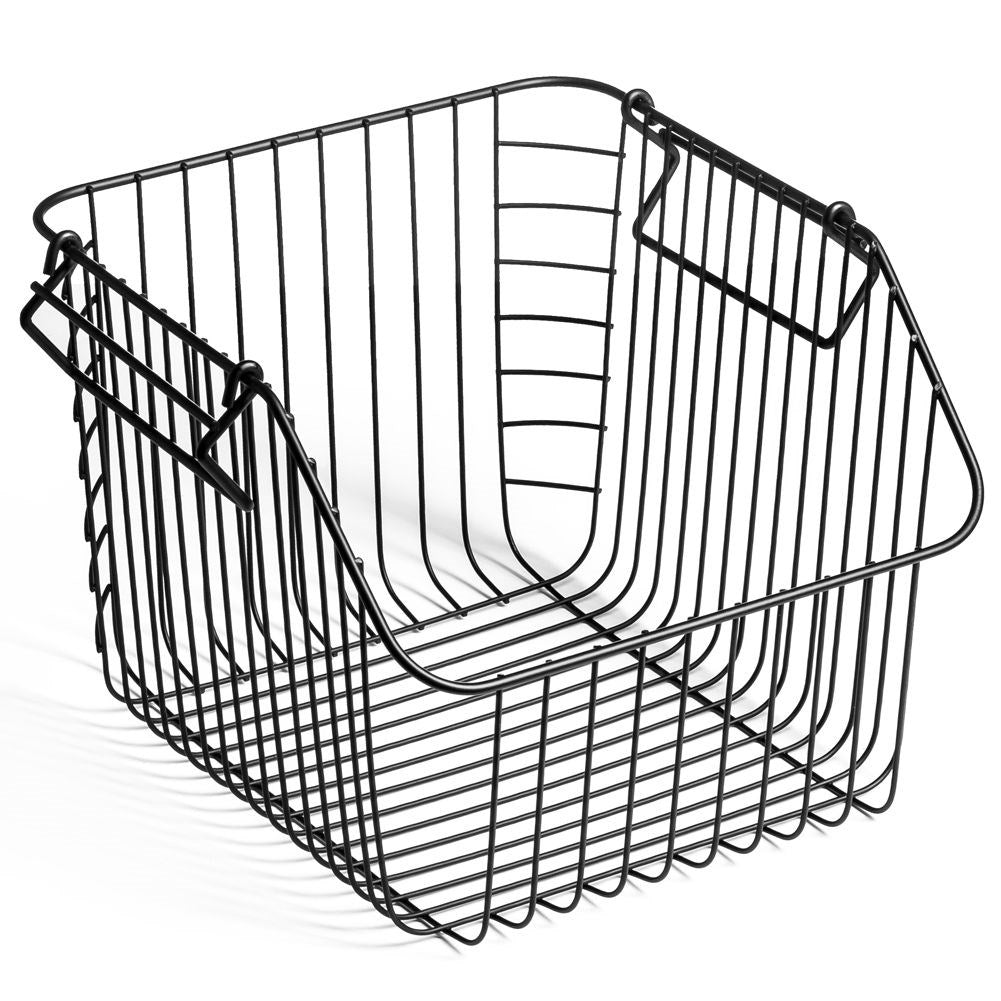 Stackable fruit basket in black metal for kitchen storage
