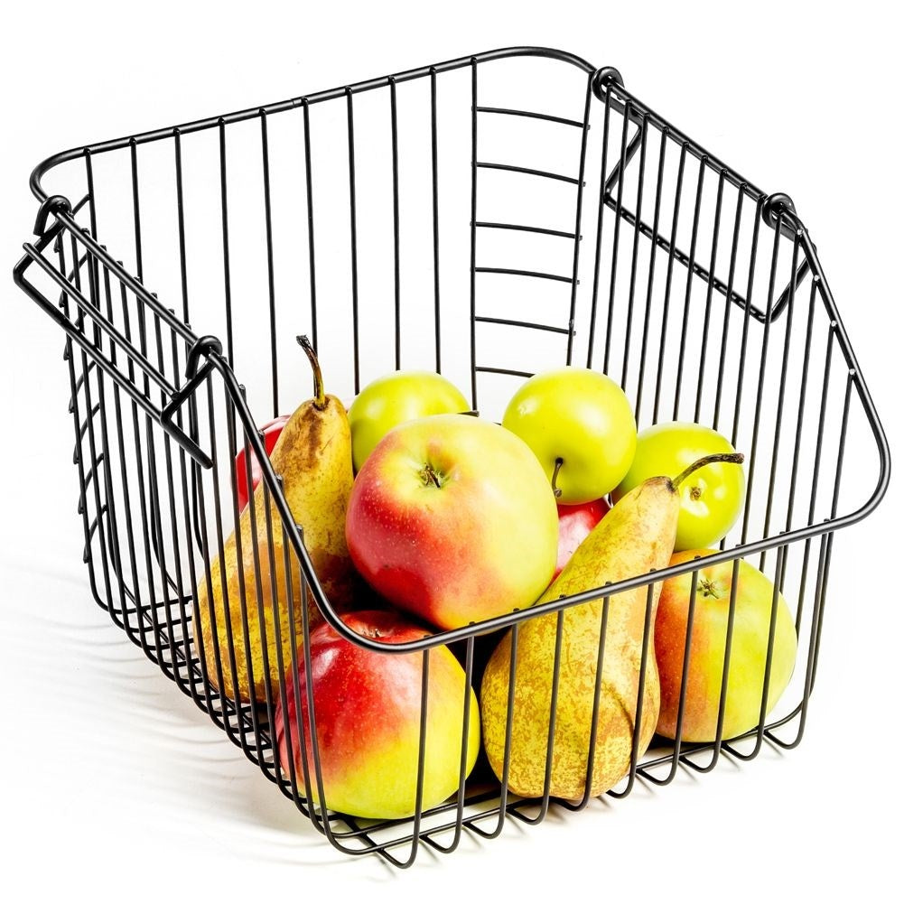 Stackable fruit basket in black metal for kitchen storage