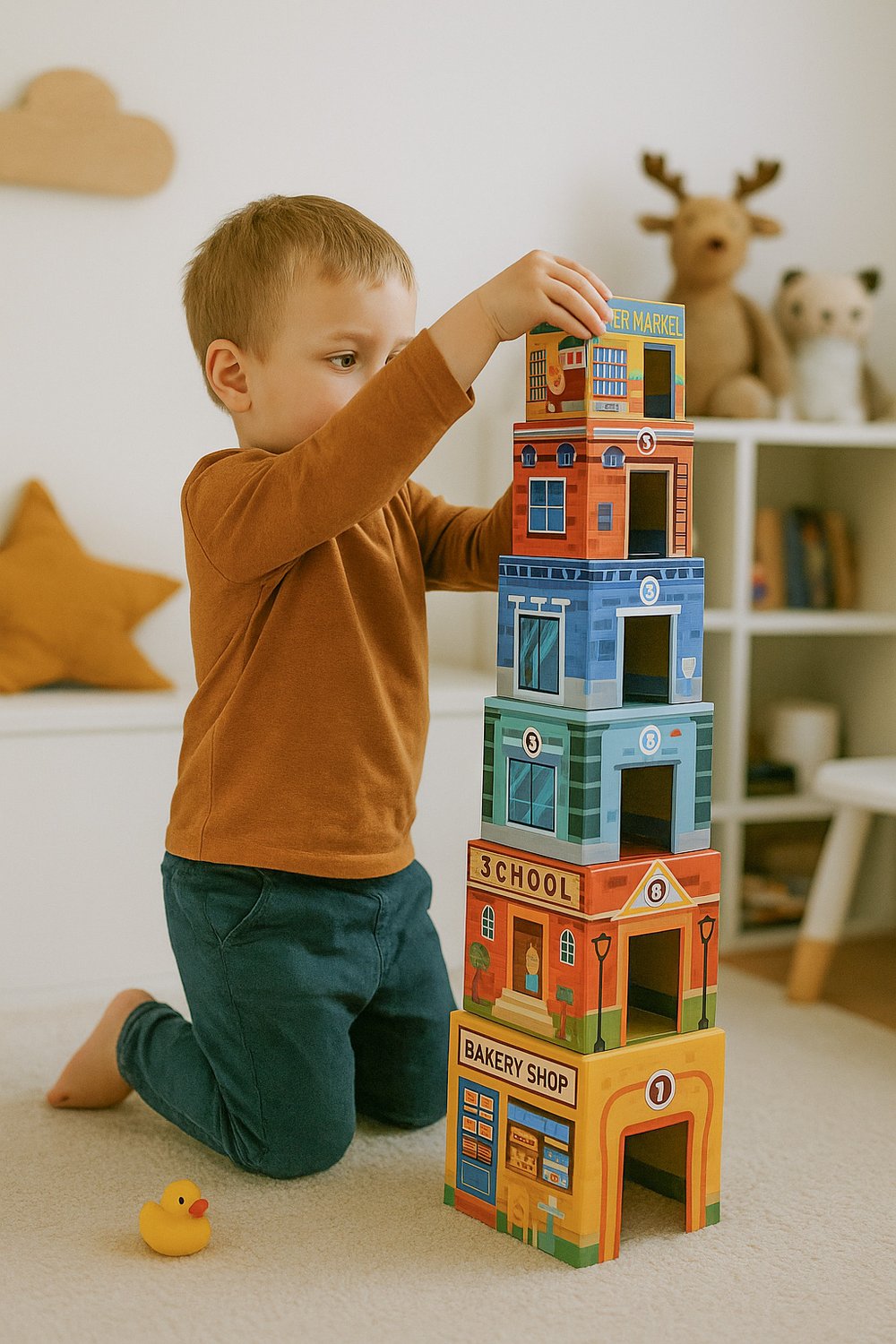 Stacking Tower City Set – 18-Piece Wooden Toy