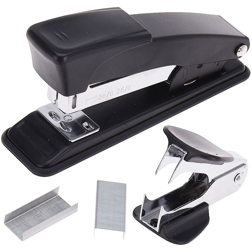 Stacking and staple removal set with 100 staples