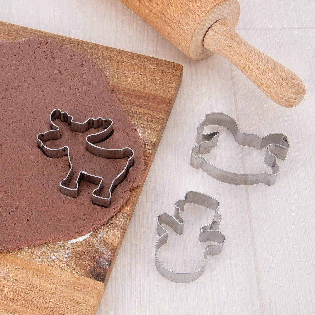 Stainless Steel Cookie Cutters Set – Snowman, Horse, Reindeer