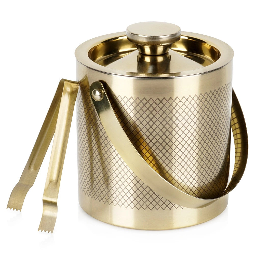 Stainless Steel Gold Ice Bucket with Tongs, 3L Capacity