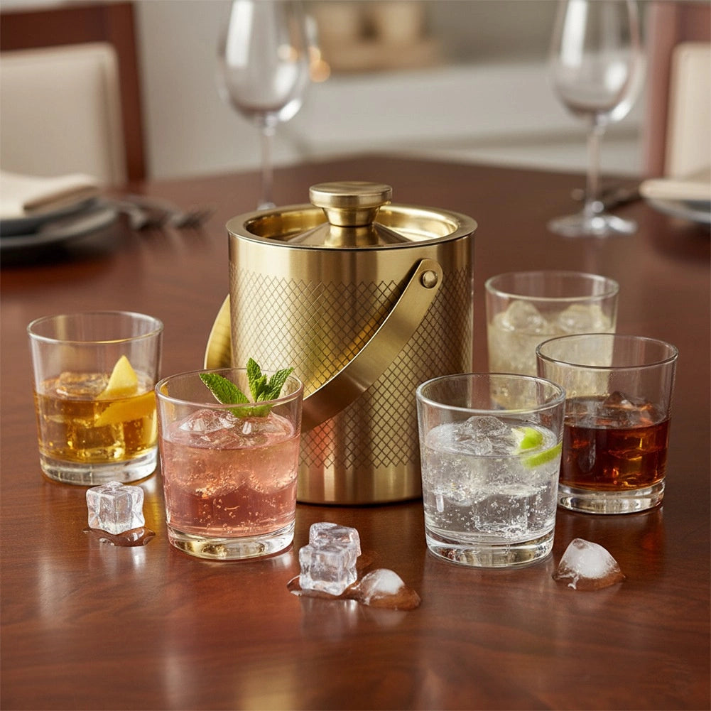 Stainless Steel Gold Ice Bucket with Tongs, 3L Capacity