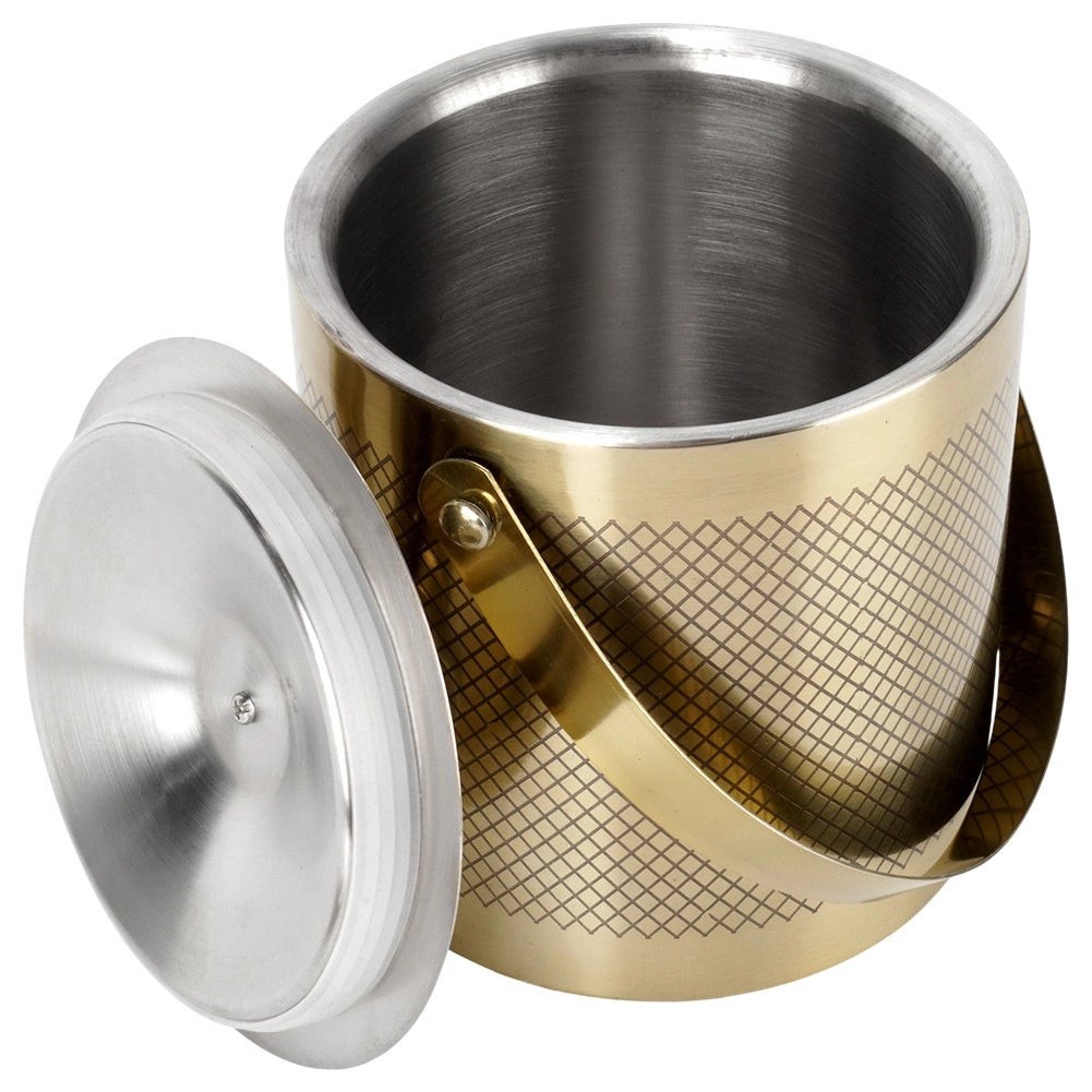 Stainless Steel Gold Ice Bucket with Tongs, 3L Capacity