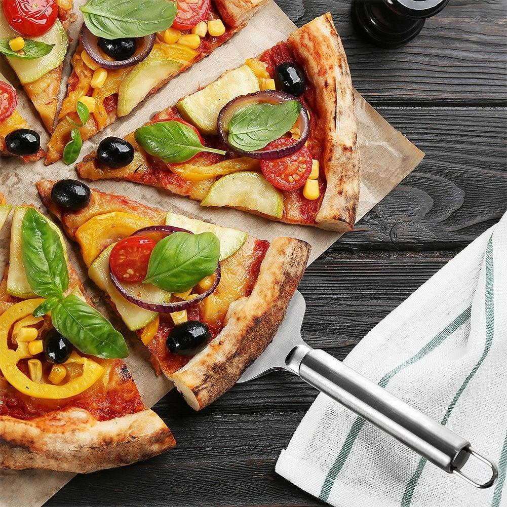 Stainless Steel Pizza Spatula with Cutter - Round Knife, Serrated Edges
