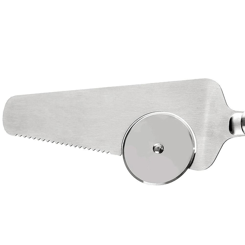 Stainless Steel Pizza Spatula with Cutter - Round Knife, Serrated Edges