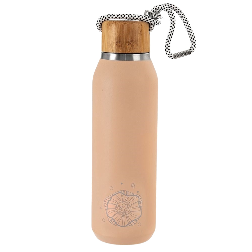 Stainless Steel Thermos Bottle - Keeps Drinks Hot & ColdStainless steel thermos bottle with double wall for both hot and cold drinks. The bottle has a tight-fitting lid and a practical strap for easy transport.