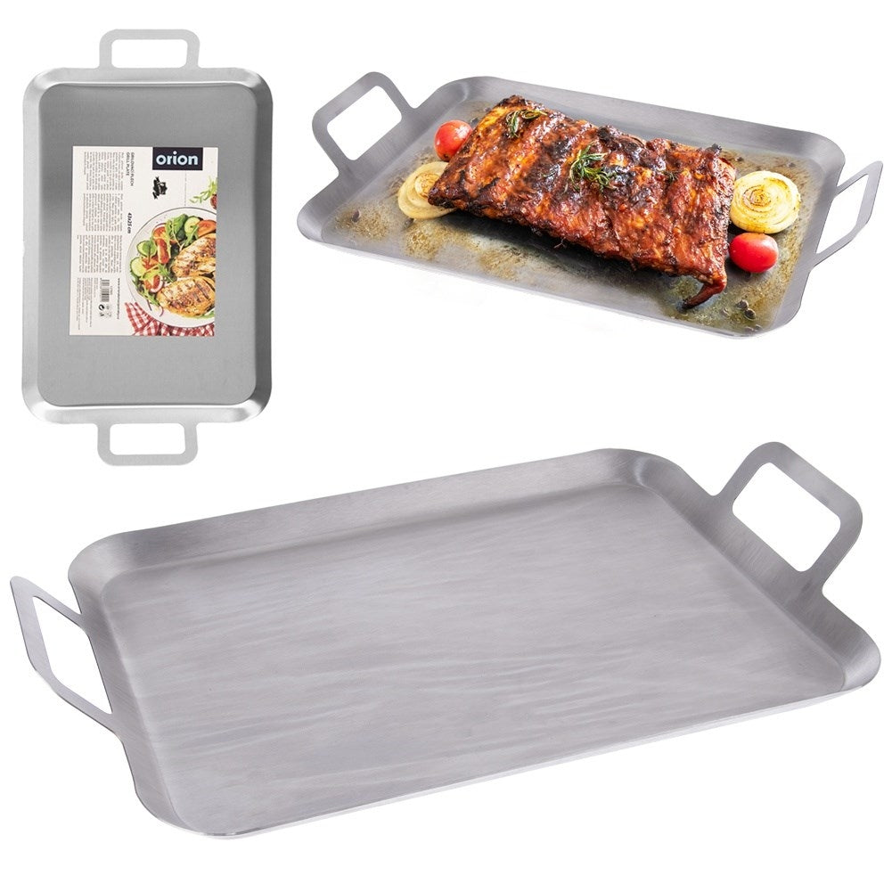 Stainless grill plateOur stainless steel grill plate is an excellent alternative to disposable aluminum trays. By using this durable grill plate, you save money and help protect the environment.