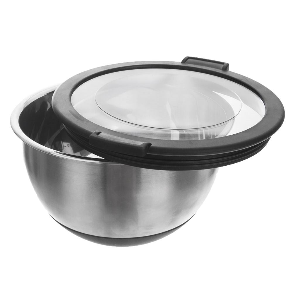 Stainless steel bowl with tight-fitting lid for the kitchen