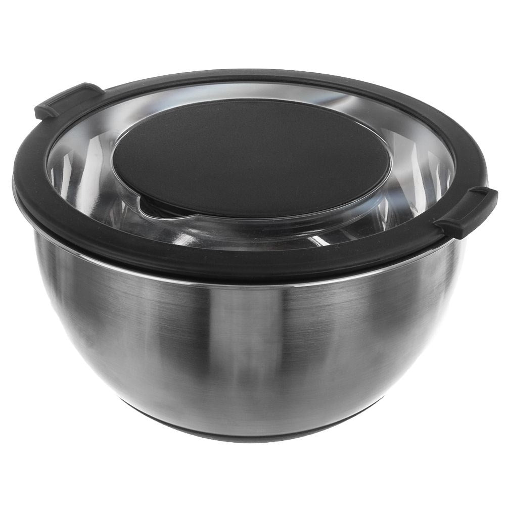 Stainless steel bowl with two-piece lid for kitchen use