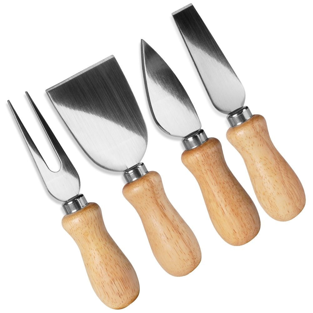 Stainless steel cheese accessory set with wooden handle - 4 parts