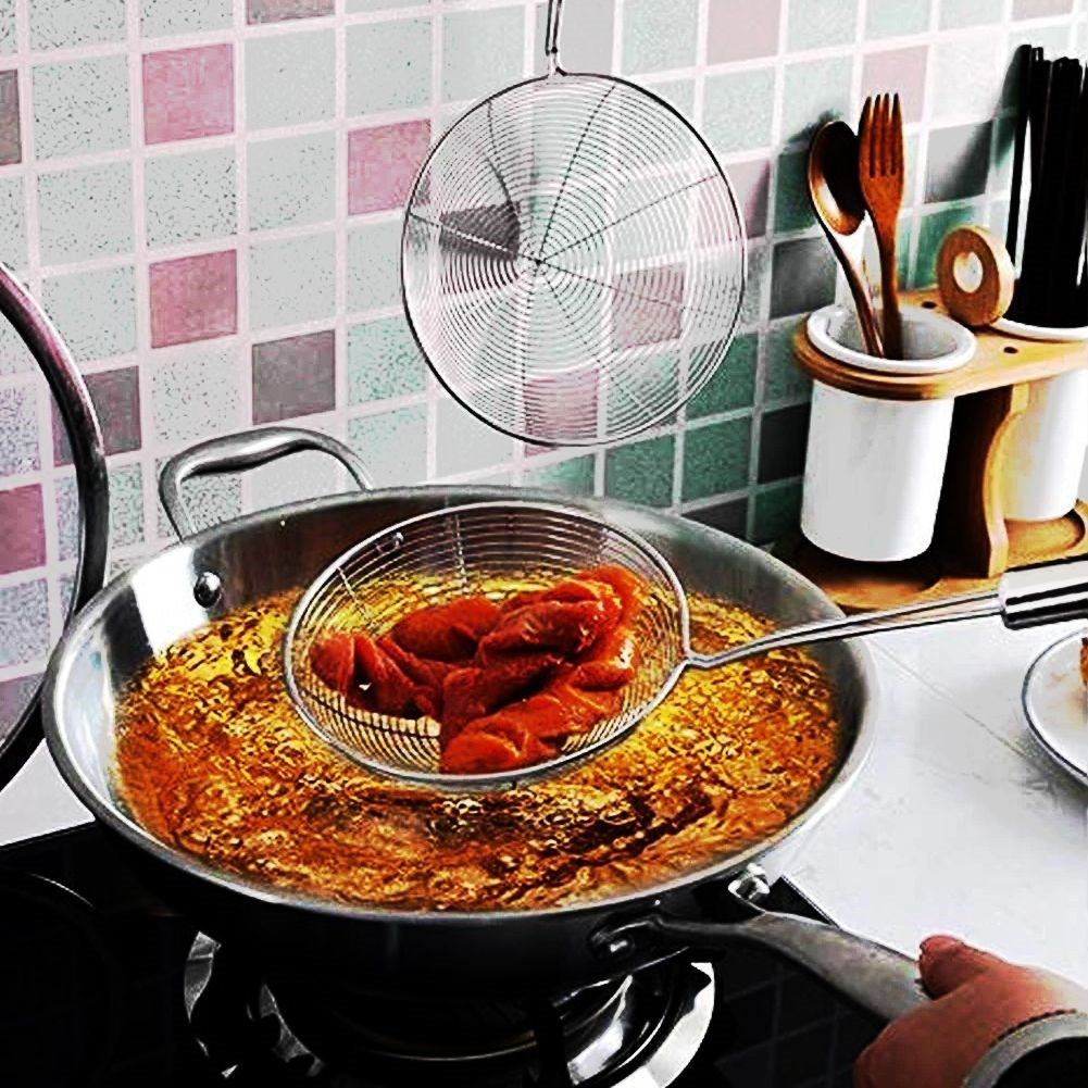 Stainless steel colander for fried food and dumplings