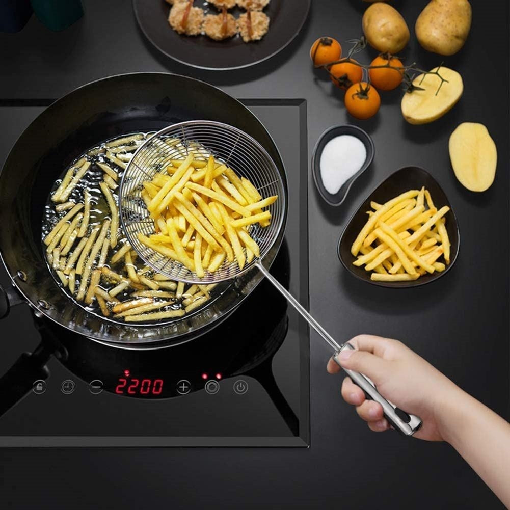 Stainless steel colander for fried food and dumplings