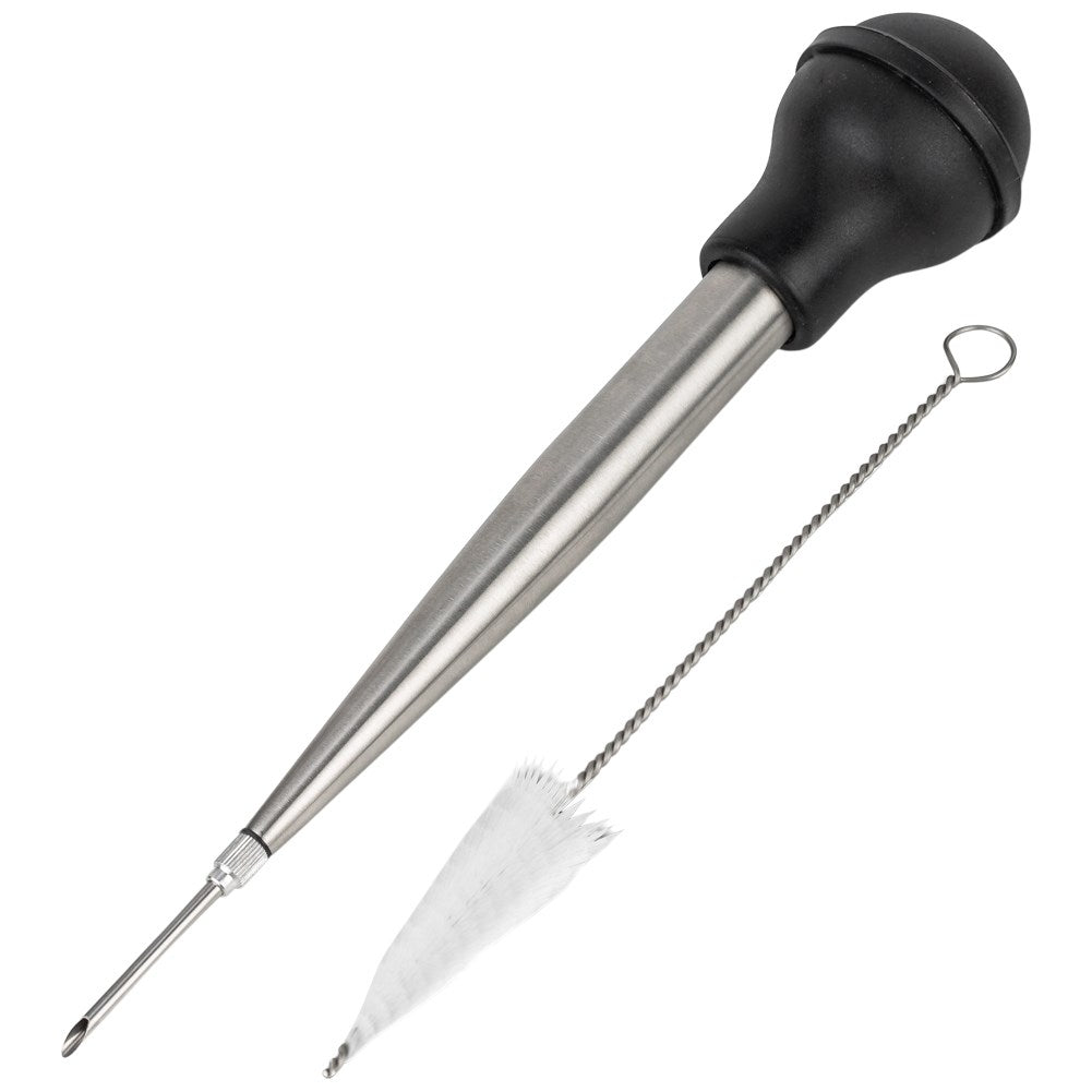 Stainless steel cooking pipette with cleaning brush
