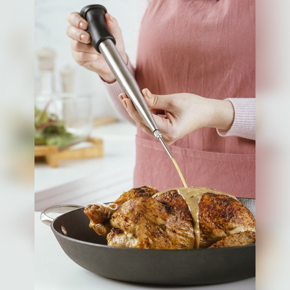 Stainless steel cooking pipette with cleaning brush