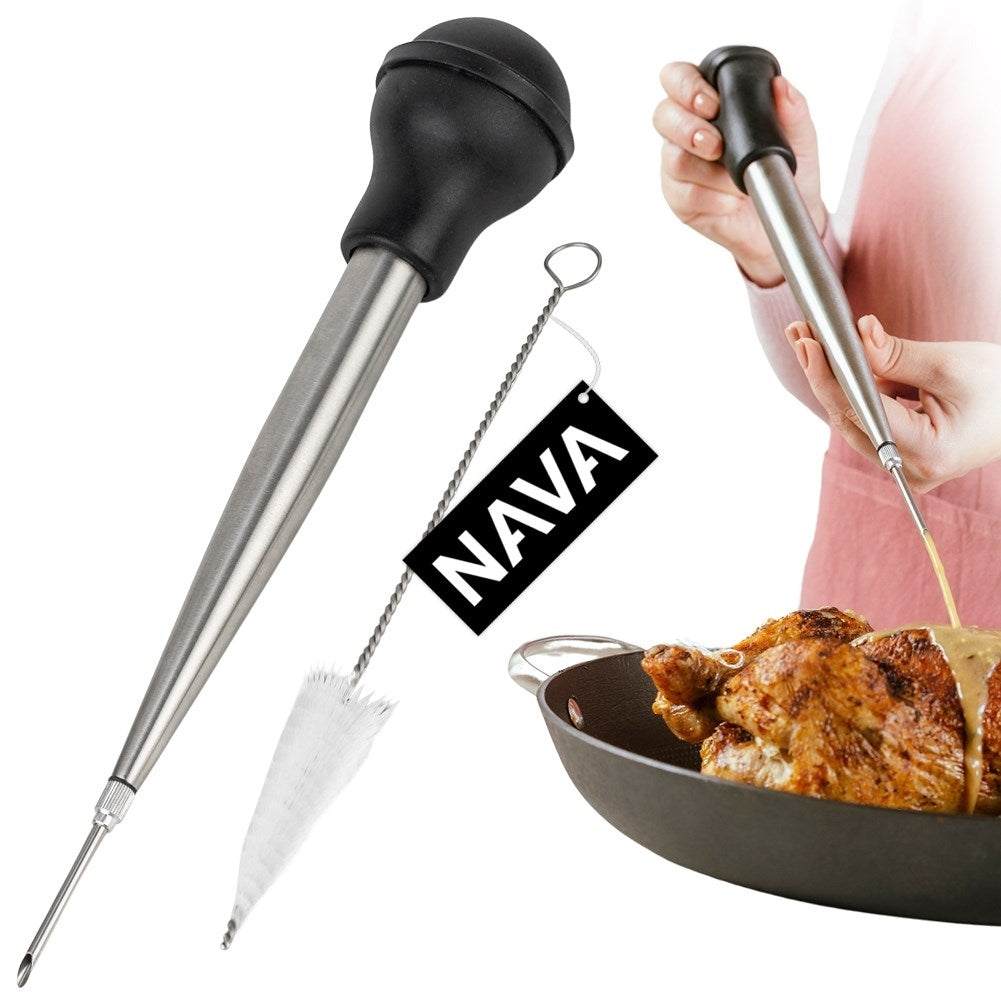 Stainless steel cooking pipette with cleaning brush