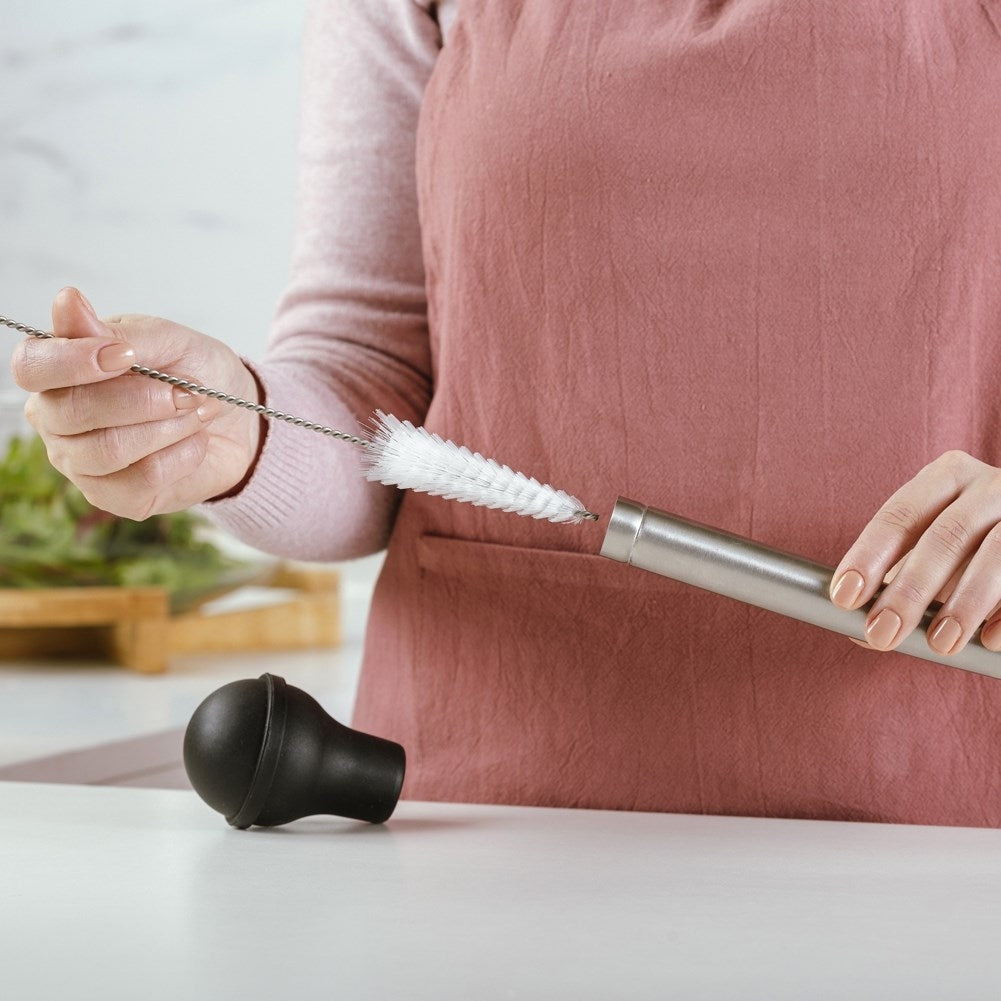 Stainless steel cooking pipette with cleaning brush