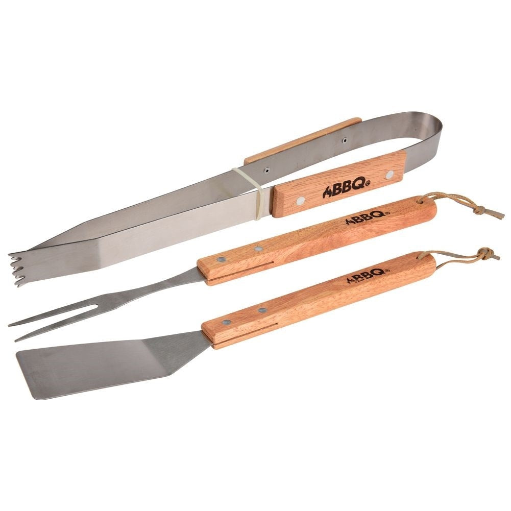 Stainless steel grill tool set: Spatula, fork and tongs