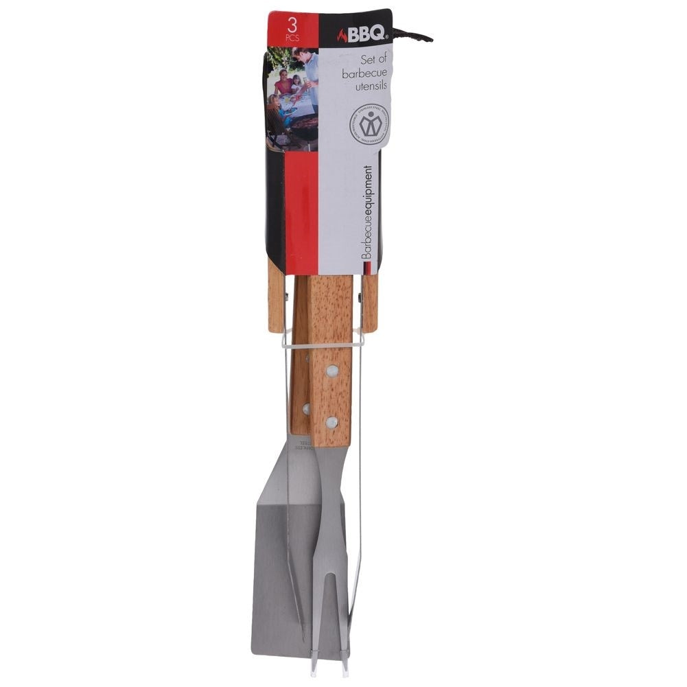 Stainless steel grill tool set: Spatula, fork and tongs