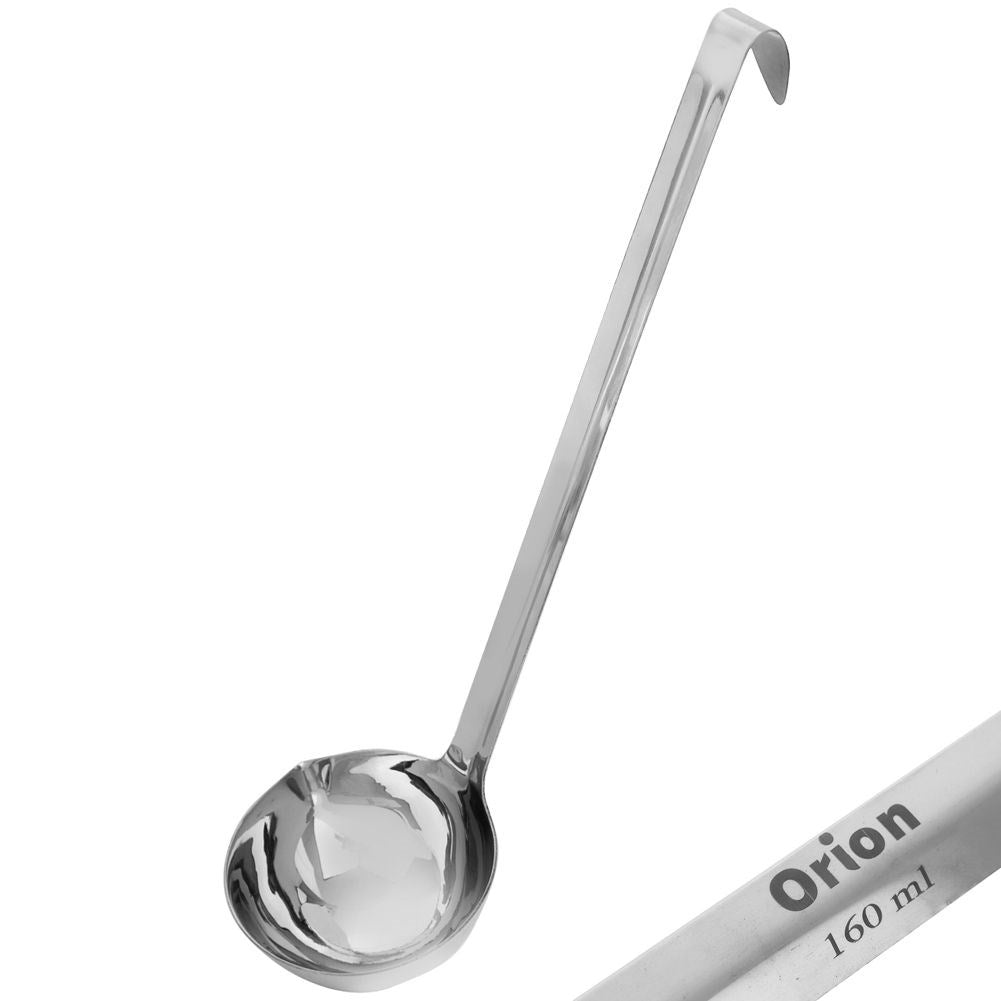 Stainless steel kitchen ladle with suspension for soups and sauces