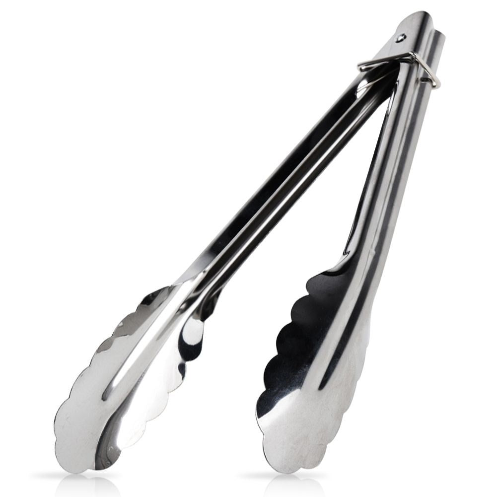 Stainless steel kitchen tongs for grilling and turning meat