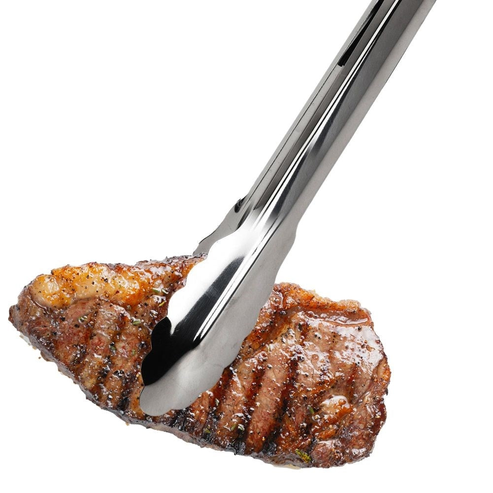 Stainless steel kitchen tongs for grilling and turning meat