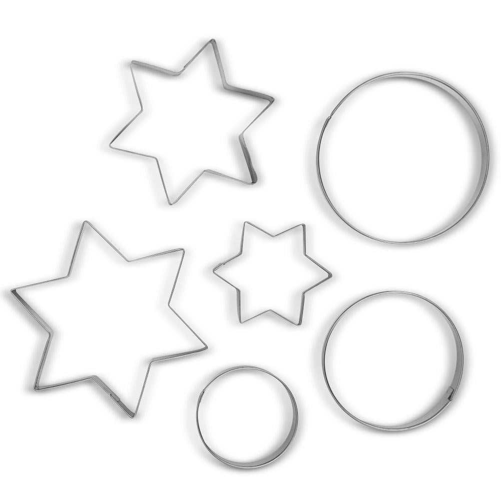 Stainless steel punch set: stars & circles, 3 sizes