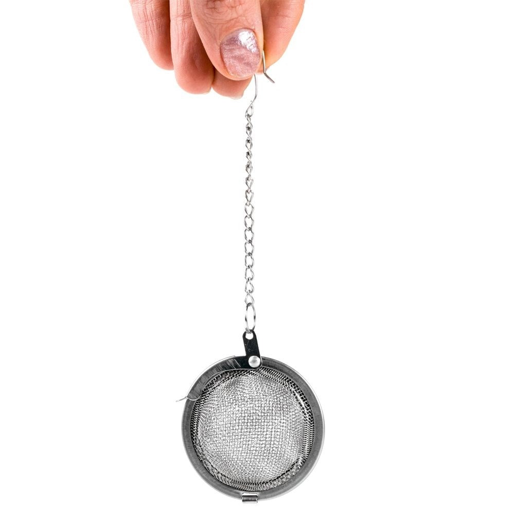 Stainless steel tea and herb strainer with hook for cup and jug