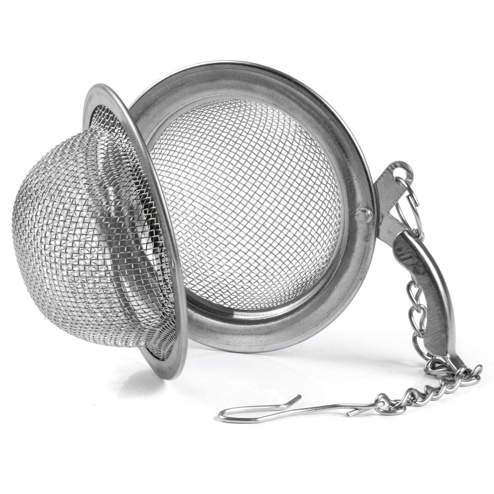 Stainless steel tea and herb strainer with hook for cup and jug