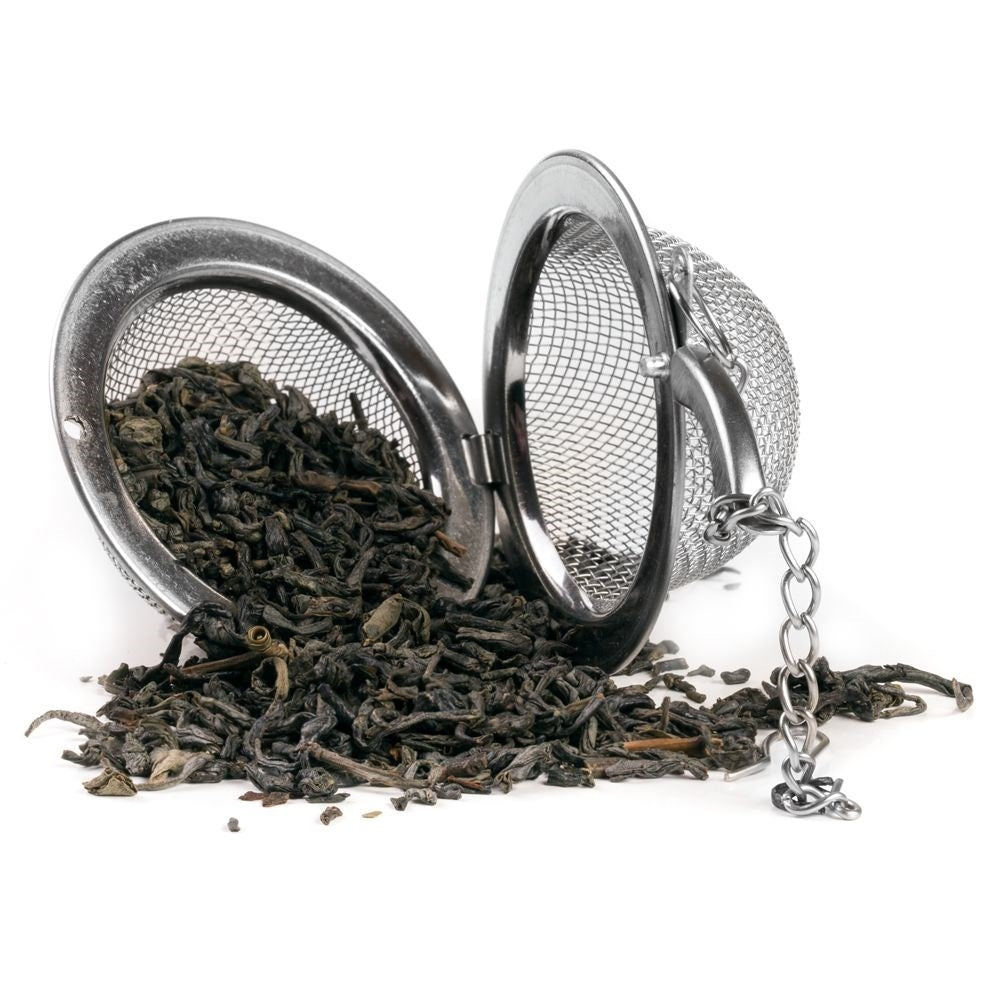 Stainless steel tea and herb strainer with hook for cup and jug