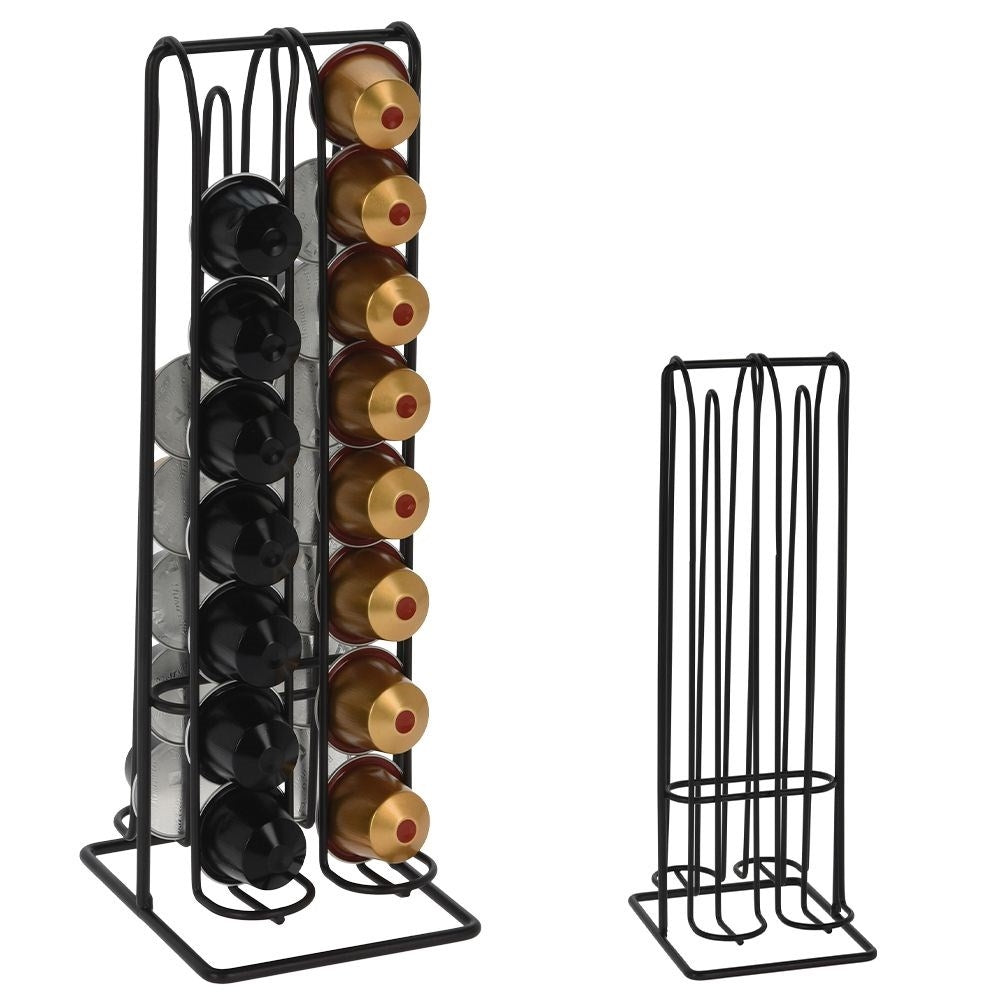 Stand for 32 coffee capsules in black metal