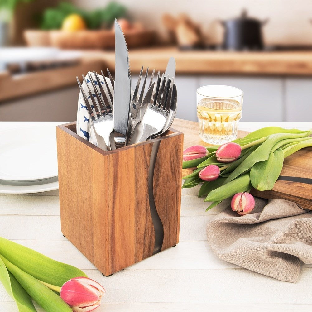 Stand for Kitchen Utensils in Acacia Wood with Resin Details