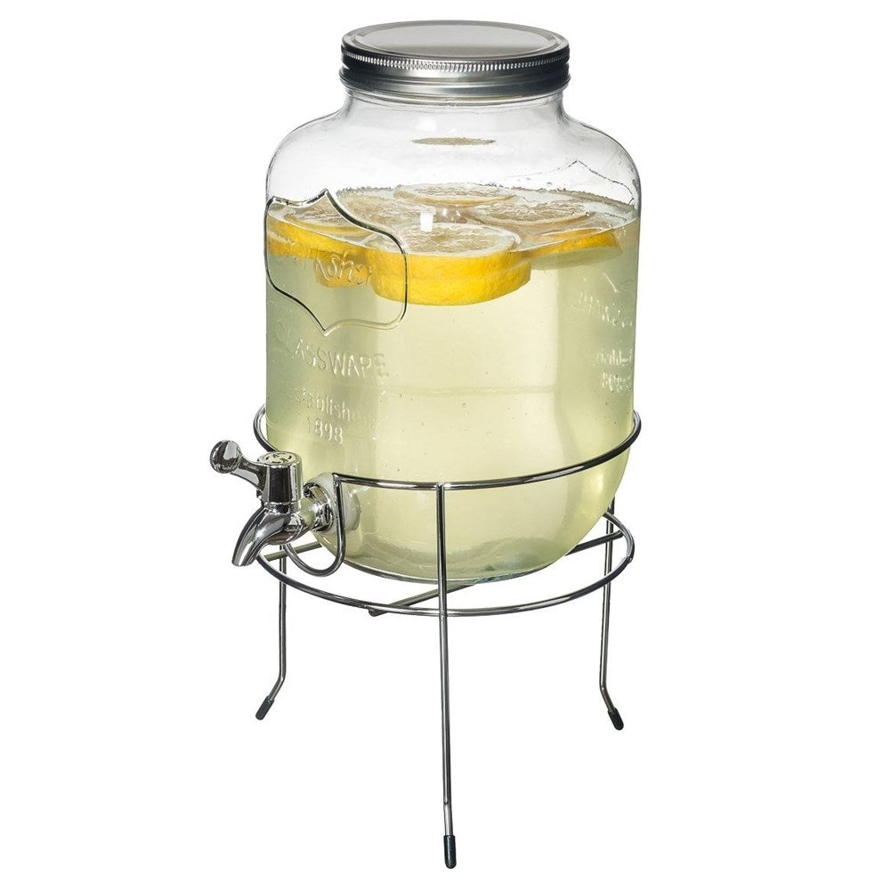 Stand for beverage containers in chrome, easy pouring