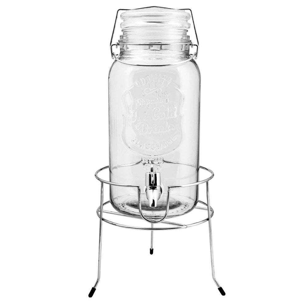 Stand for beverage containers in chrome, easy pouring