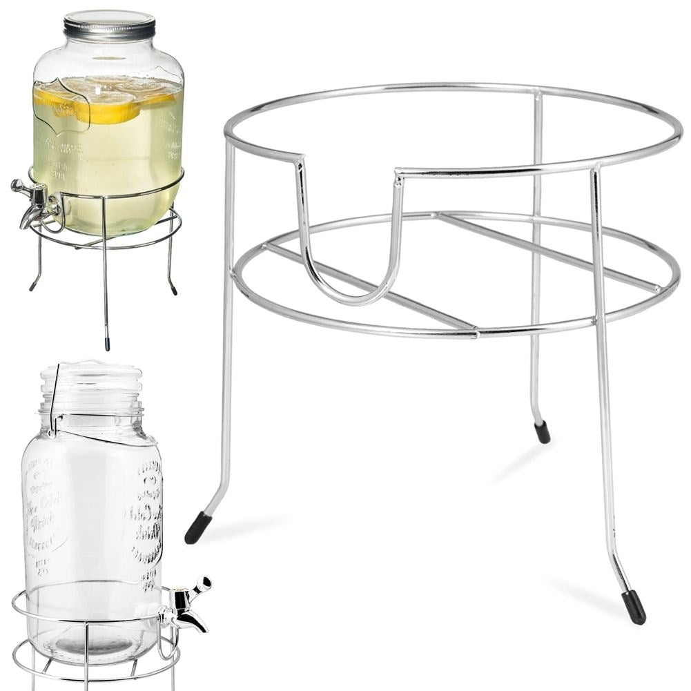 Stand for beverage containers in chrome, easy pouring