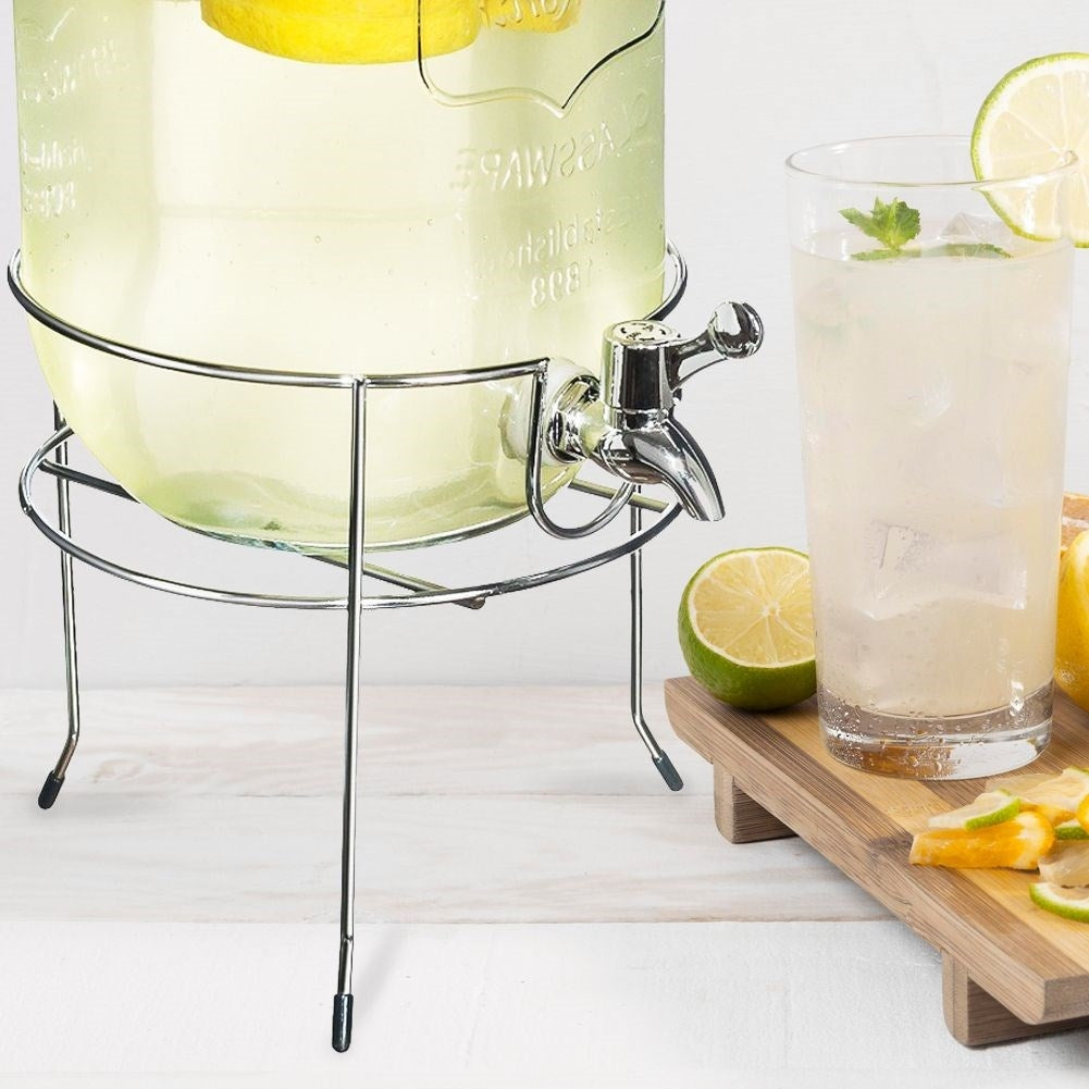 Stand for beverage containers in chrome, easy pouring
