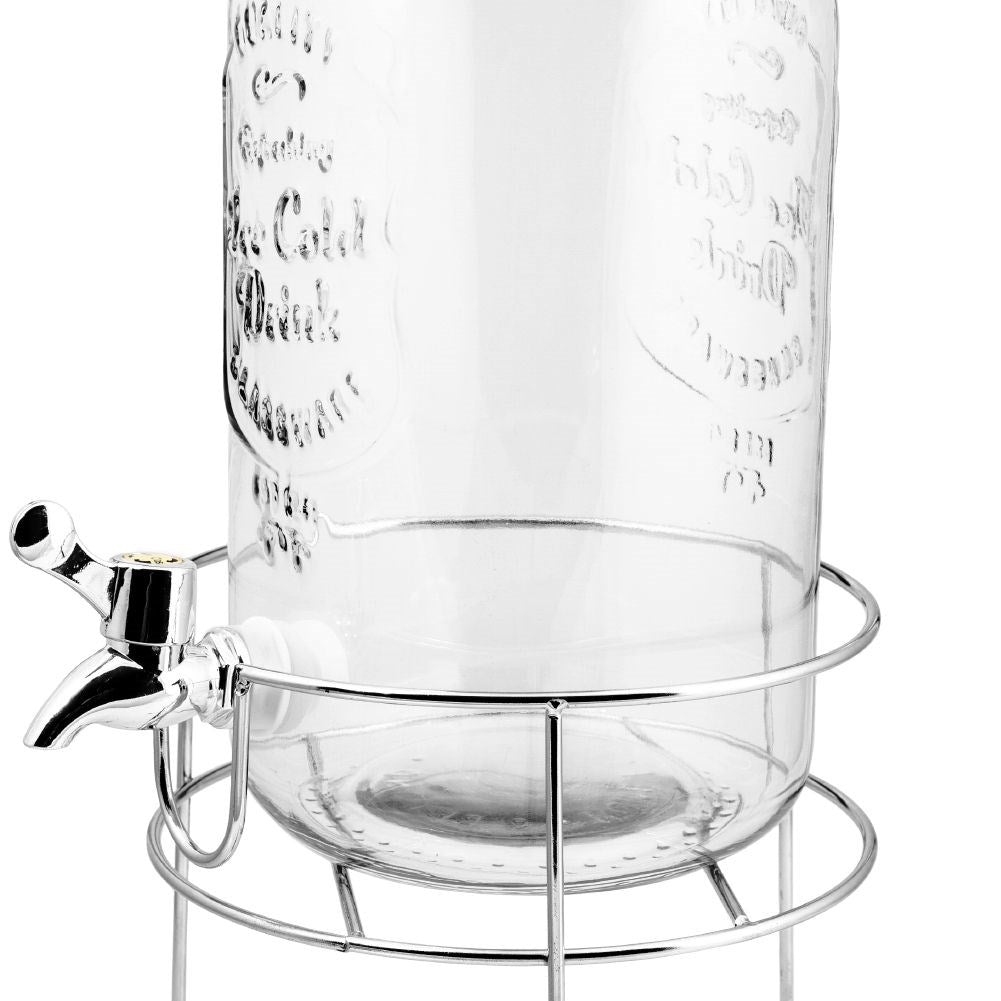 Stand for beverage containers in chrome, easy pouring