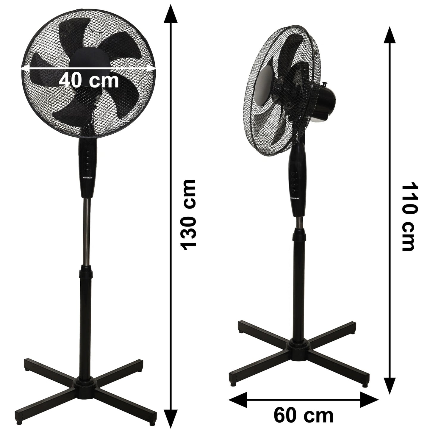 Standing Floor Fan 45W – 3 Modes, 5 Blades, Black