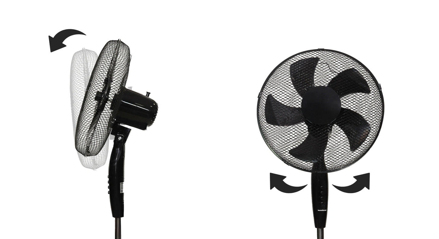 Standing Floor Fan 45W – 3 Modes, 5 Blades, Black