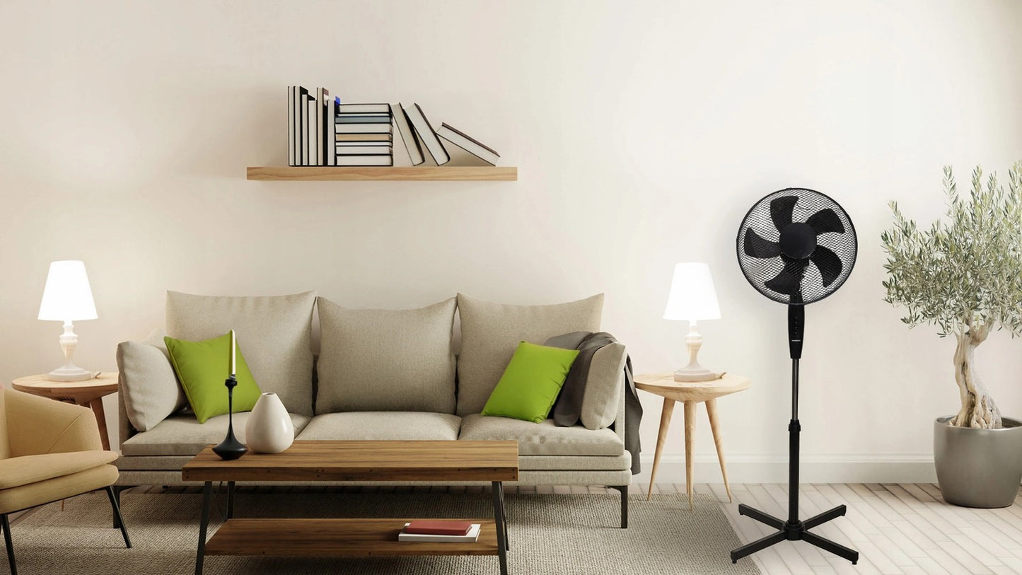 Standing Floor Fan 45W – 3 Modes, 5 Blades, Black