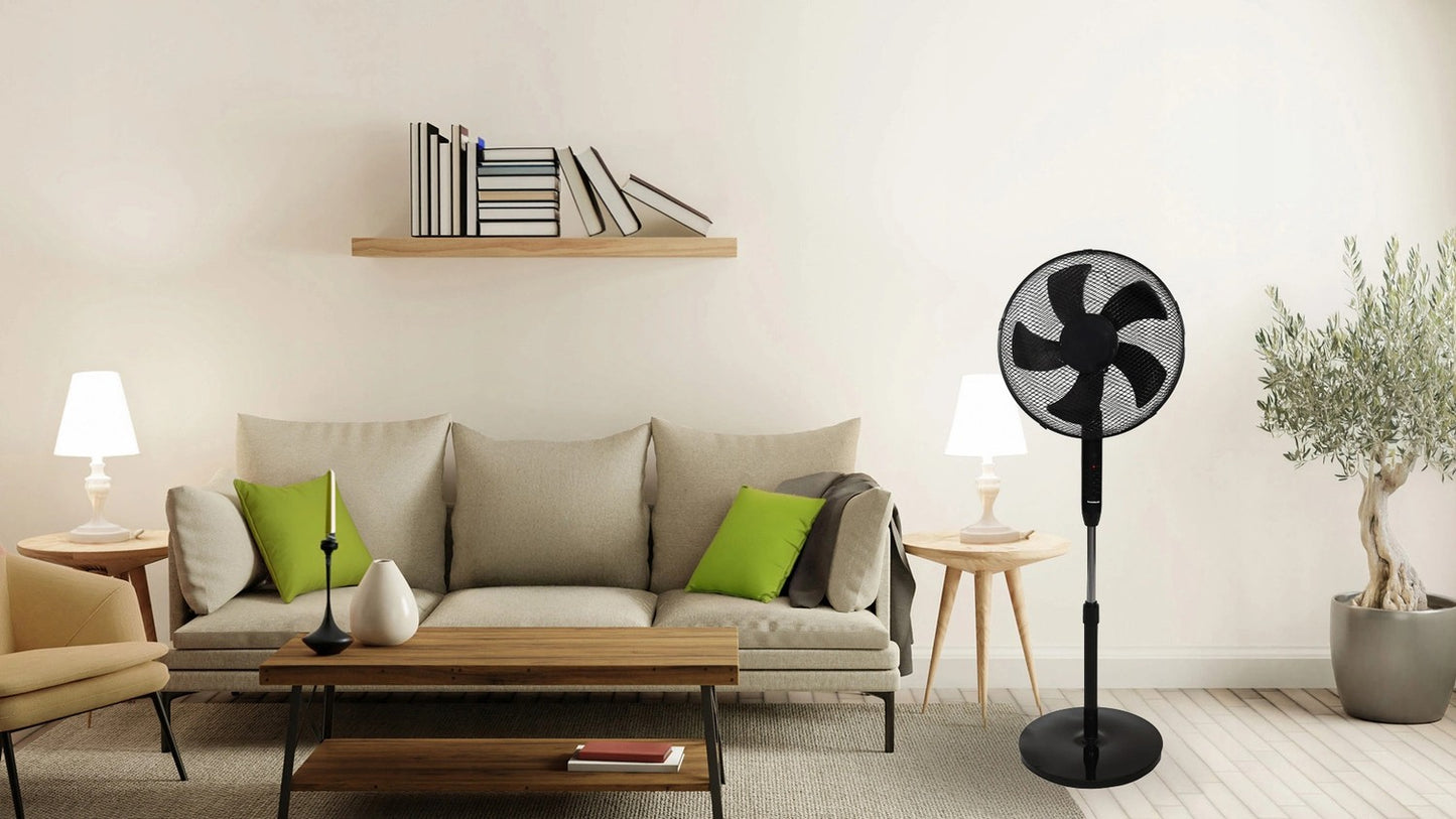 Standing Floor Fan 45W – 3 Modes, 5 Blades, Timer, Remote Control