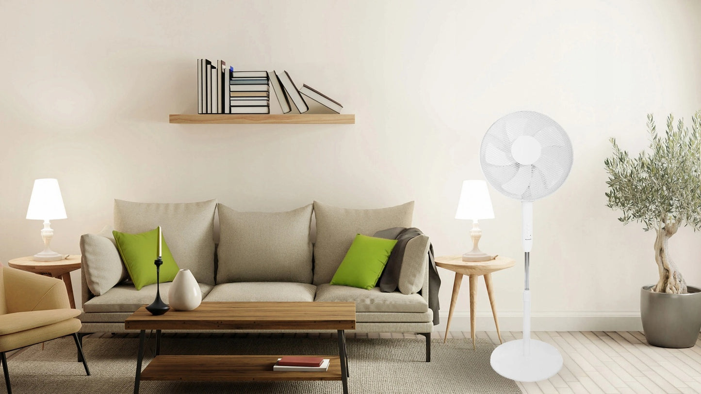 Standing Floor Fan 45W – 3 Modes, 5 Blades, White