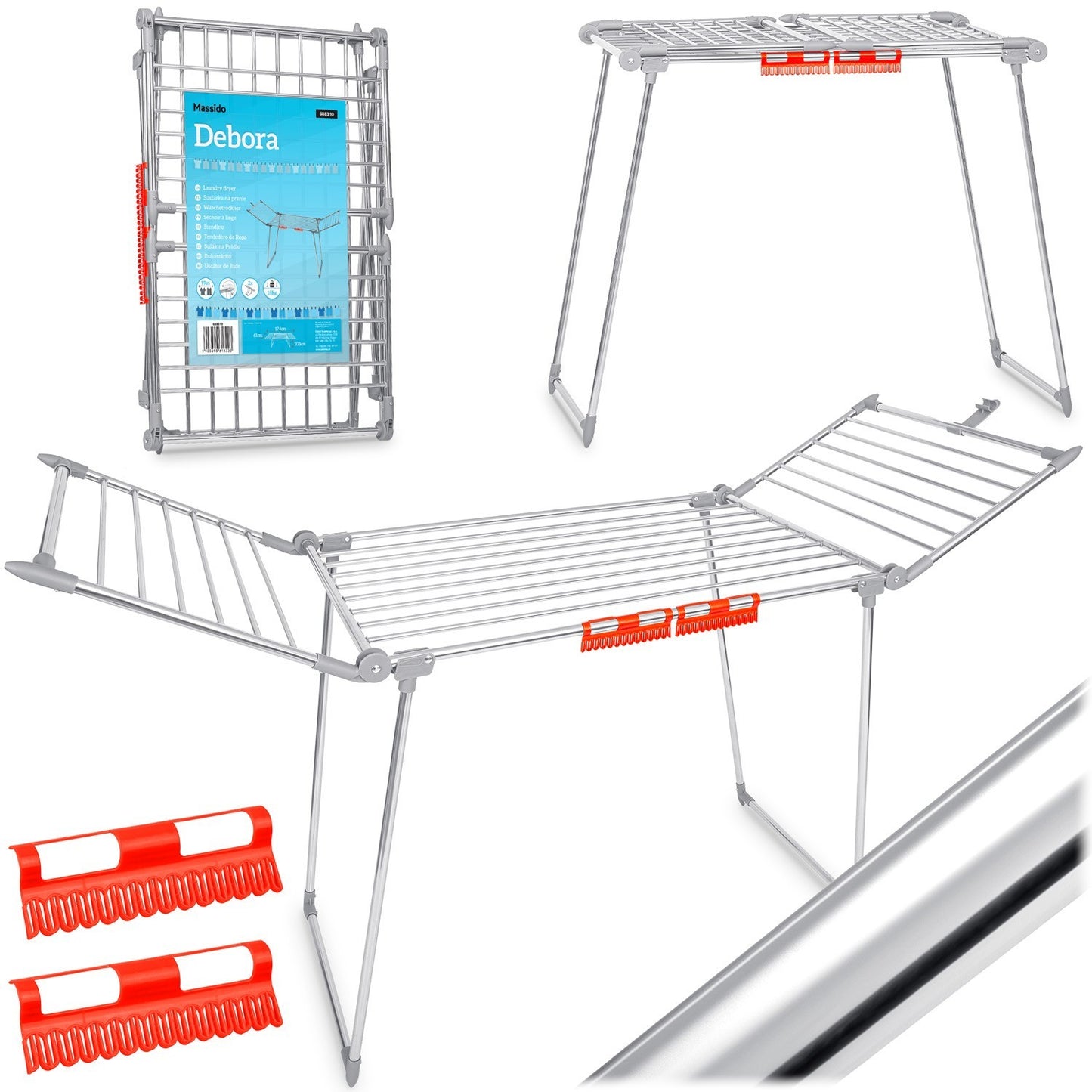 Standing and collapsible clothes dryer Debora in stainless steel, 19 meters