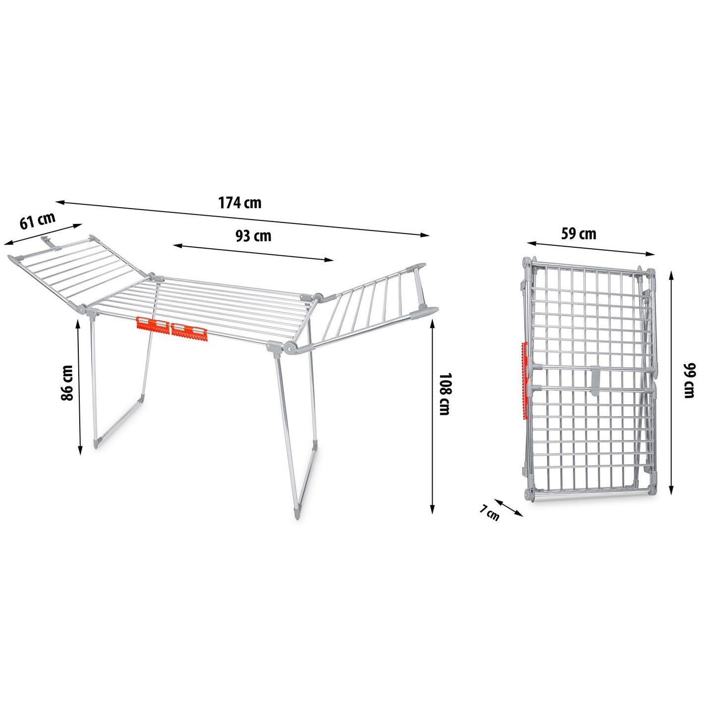 Standing and collapsible clothes dryer Debora in stainless steel, 19 meters