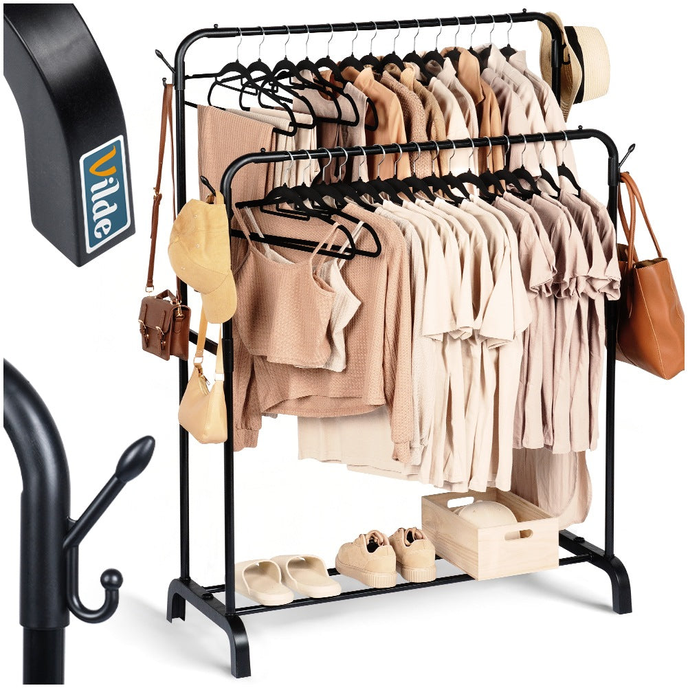 Standing clothes rack metal black double 110x45x152 cm