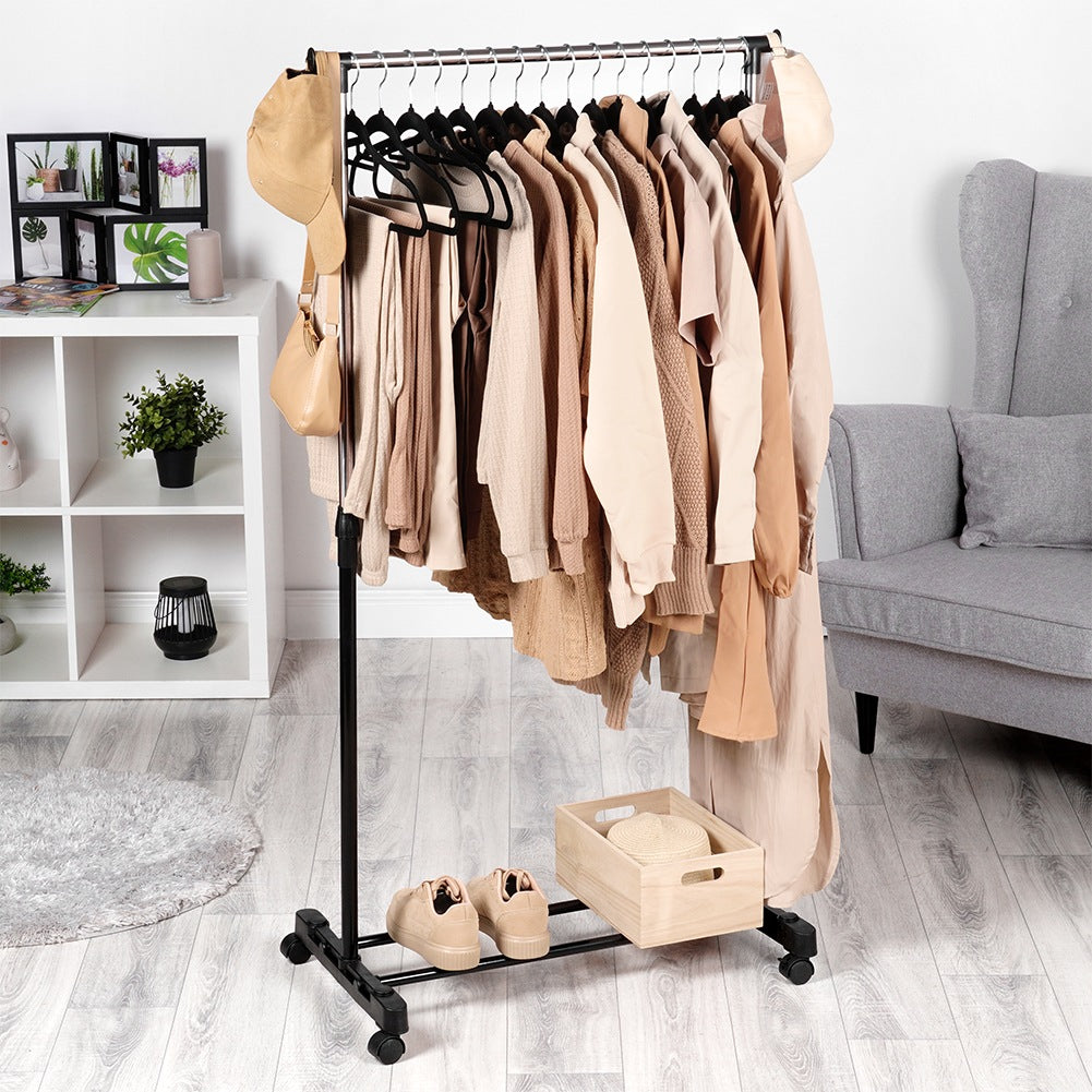 Standing clothes rack, metal, black, on wheels, 140 cm