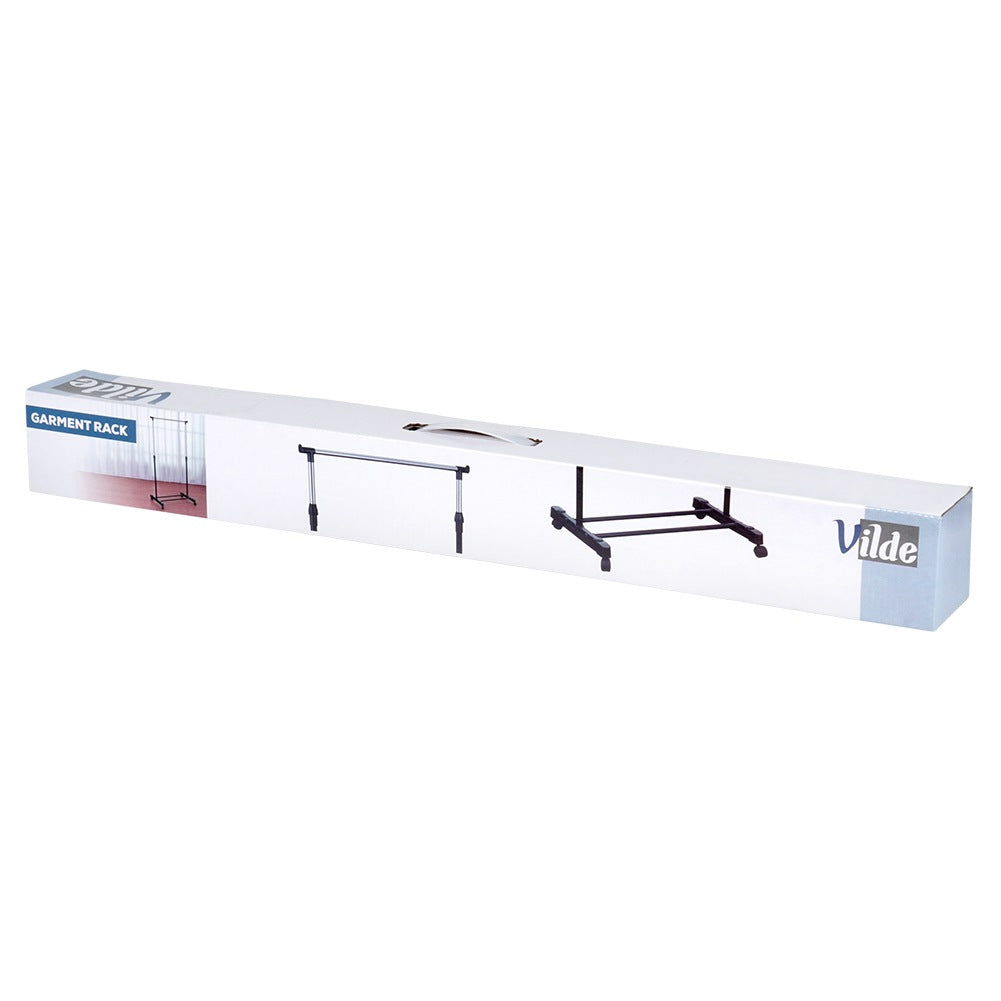 Standing clothes rack, metal, black, on wheels, 140 cm