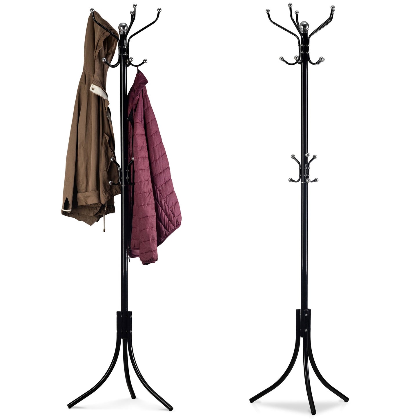 Standing coat rack with 16 hooks for clothes, black metal, by ModernHome